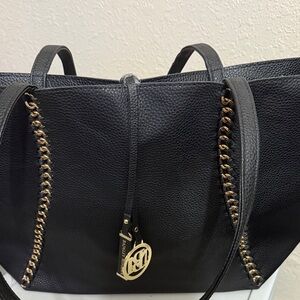 Badgley Mischka Black Tote with Gold Chain Detail